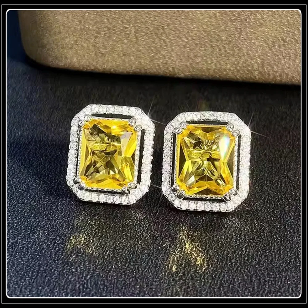 Clearance! NEW CITRINE PRISM YELLOW SAPPHIRE DIAMOND EARRINGS